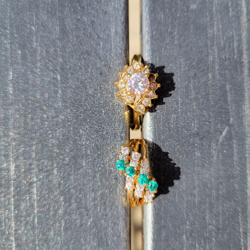 3 Costume Jewelry Rings & Faux Crystal Ring Holder Dish ~ Faux Diamonds! - Picture 14 of 16